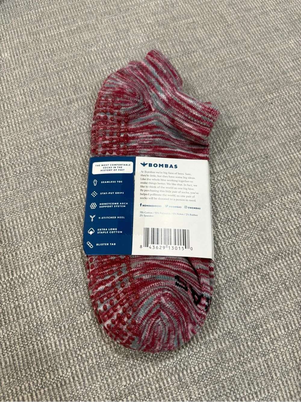 Bombas Grippers ankle Socks - Green & Red size M